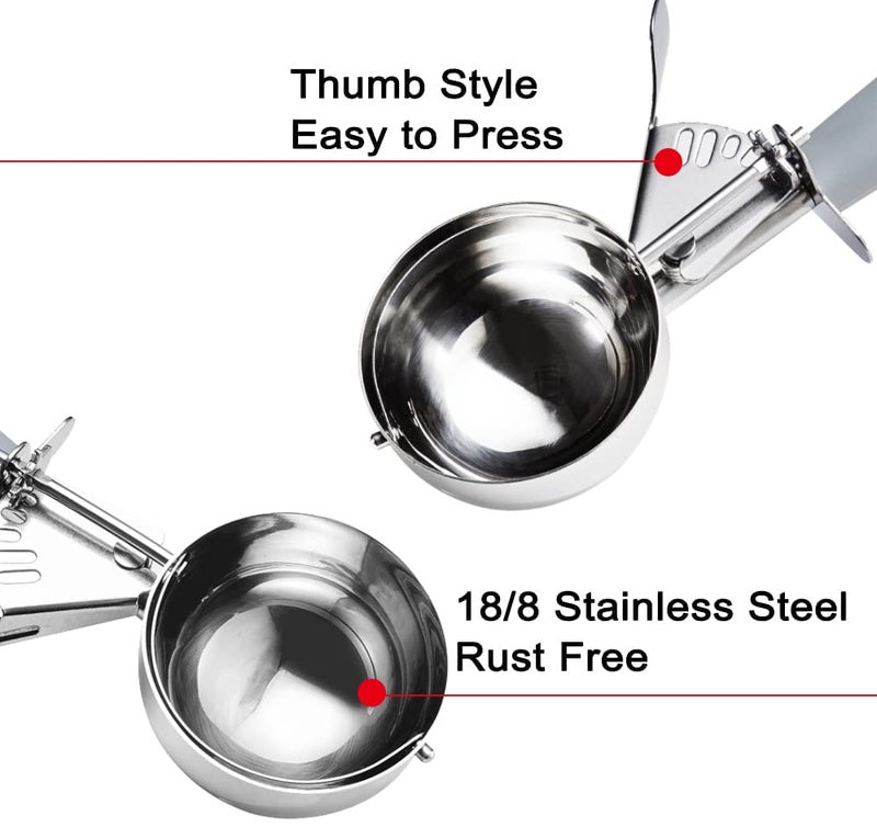 JUNADAEL J Portion Scooper 4 OZ Scooper 8 Disher Scooper 8 ملاعق كبيرة مغرفة كب كيك مقبض رمادي للتحكم في جزء كوكي العجين كب كيك الخليط الآيس كريم - Image 5
